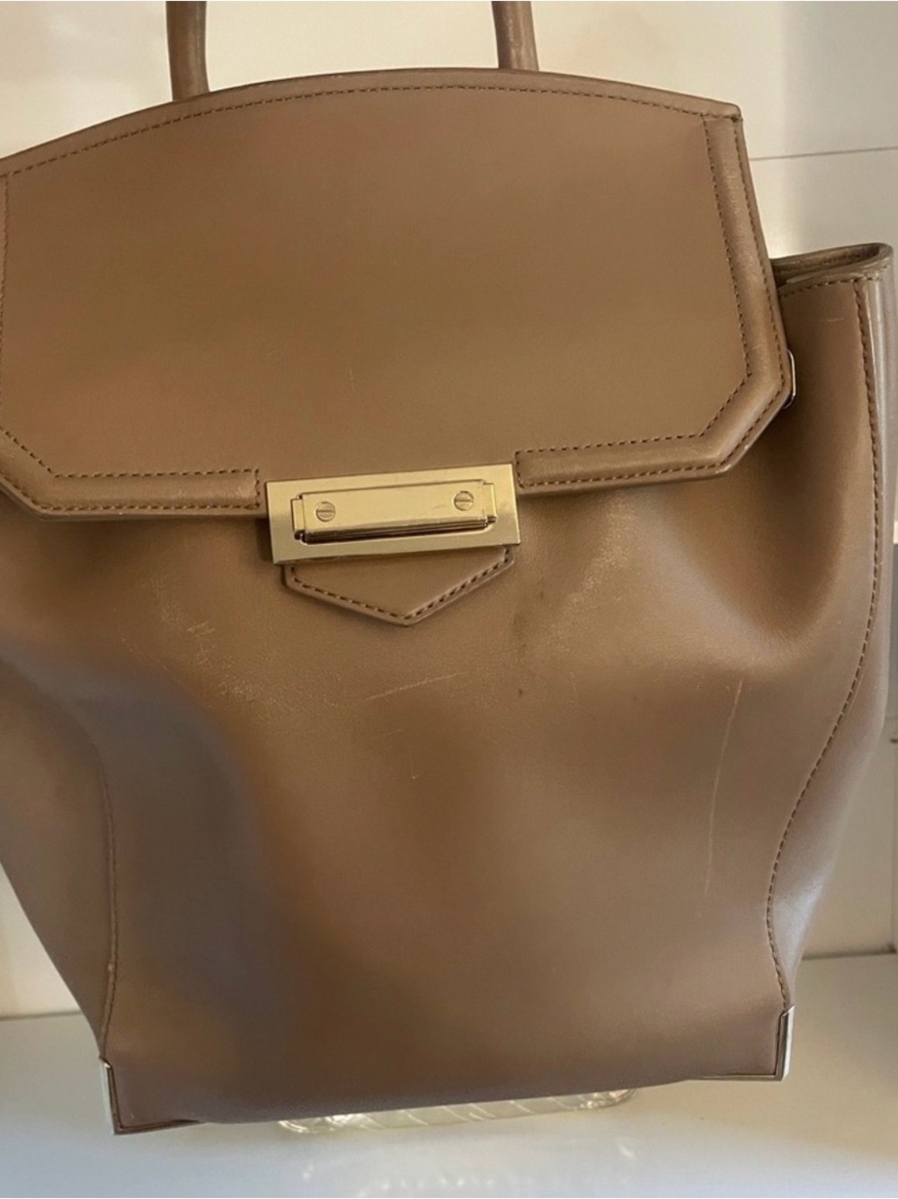 Alexander Wang Taupe Leather Backpack with Gold Hardware